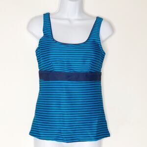 Lands End Womens Size 8 Tankini Top Aqua Navy Blue NEW Under Wire Light Pad